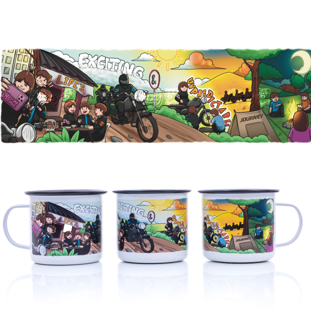 Plazy Enamel Mug | Rider's Life | Colour: White | 350ml