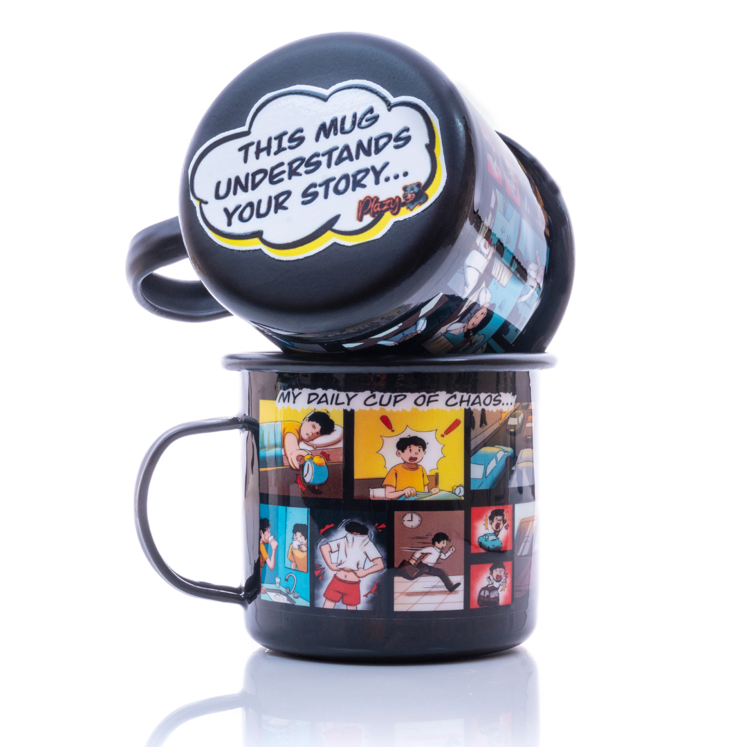 Plazy Enamel Mug | Comic | Colour: Black | 350ml