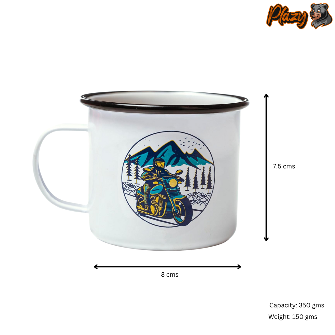 Plazy Enamel Mug | Ride Explore | Colour: White | 350ml