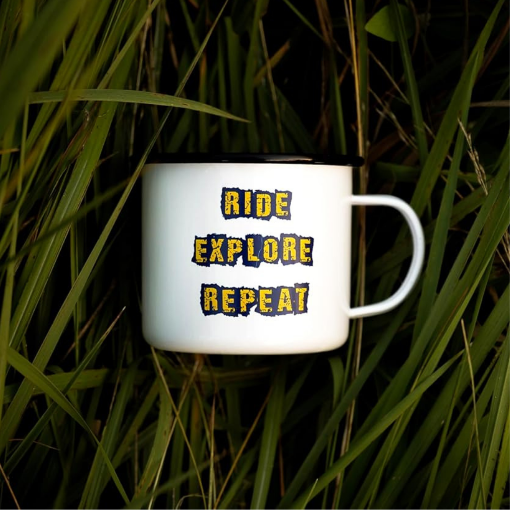 Plazy Enamel Mug | Ride Explore | Colour: White | 350ml