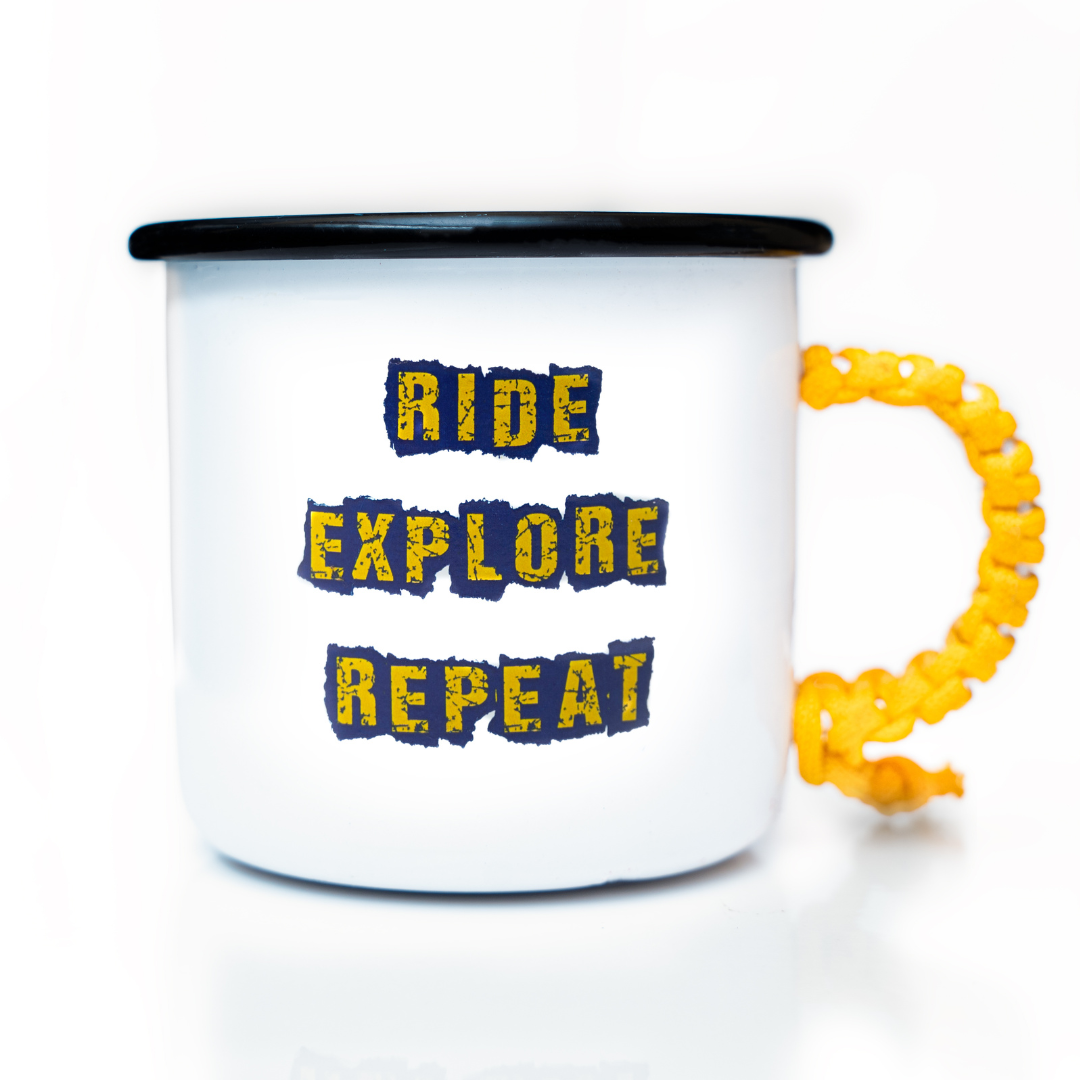 Plazy Enamel Mug | Ride Explore | Colour: White | 350ml