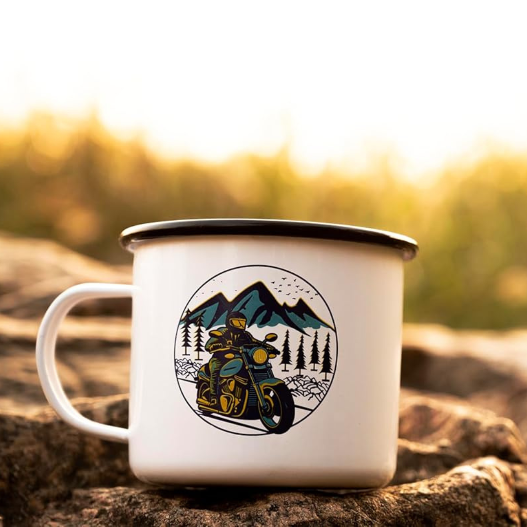 Plazy Enamel Mug | Ride Explore | Colour: White | 350ml