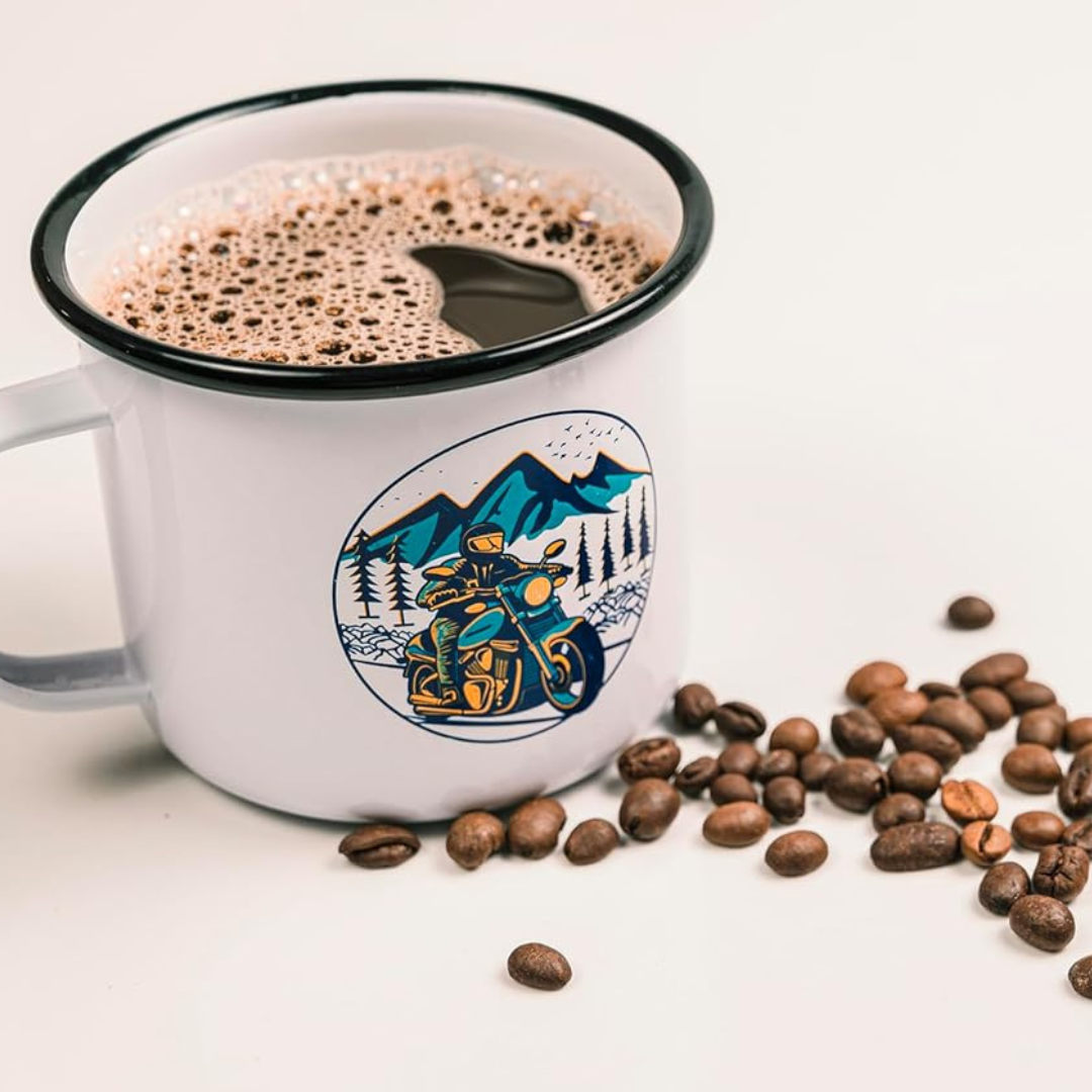 Plazy Enamel Mug | Ride Explore | Colour: White | 350ml