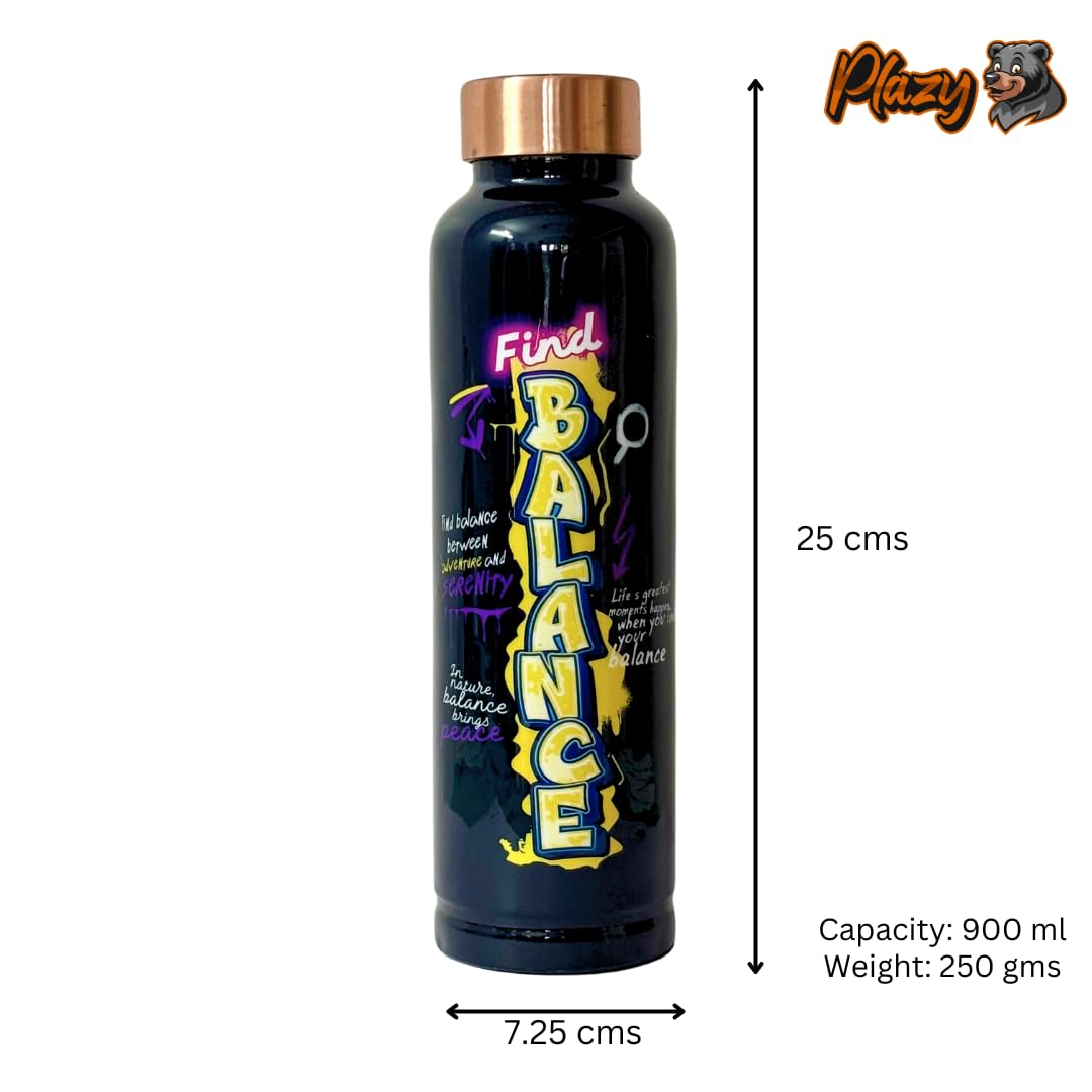 (Limited Time Offer) Plazy Water Bottle | Copper | Find Balance | Colour: Navy Blue | 900ml