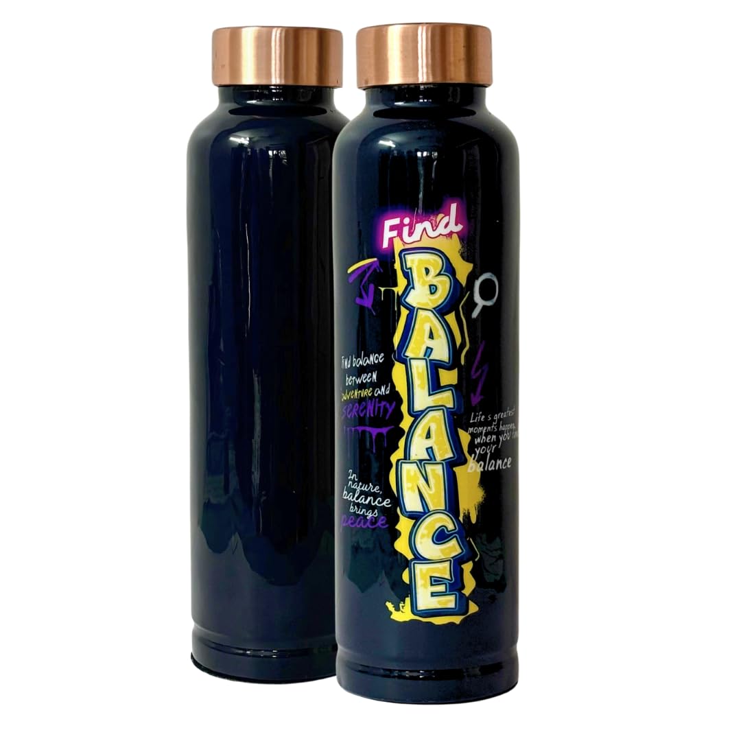 (Limited Time Offer) Plazy Water Bottle | Copper | Find Balance | Colour: Navy Blue | 900ml