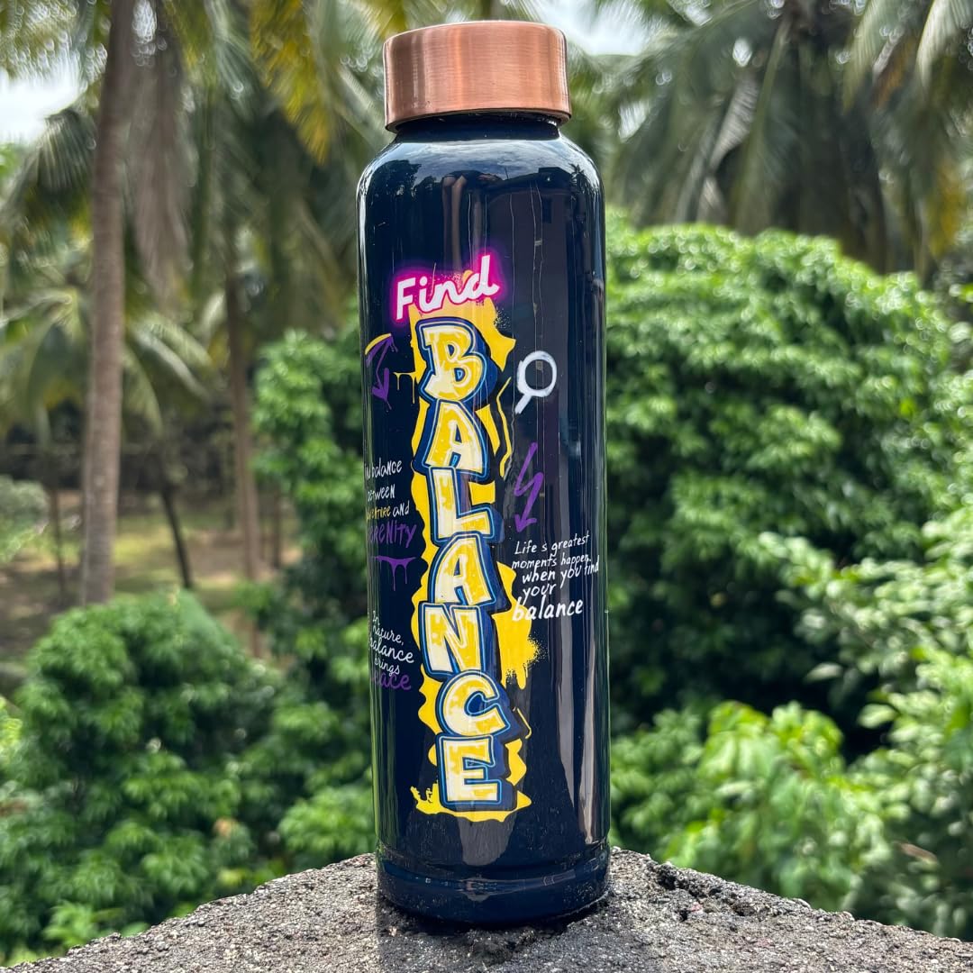 (Limited Time Offer) Plazy Water Bottle | Copper | Find Balance | Colour: Navy Blue | 900ml