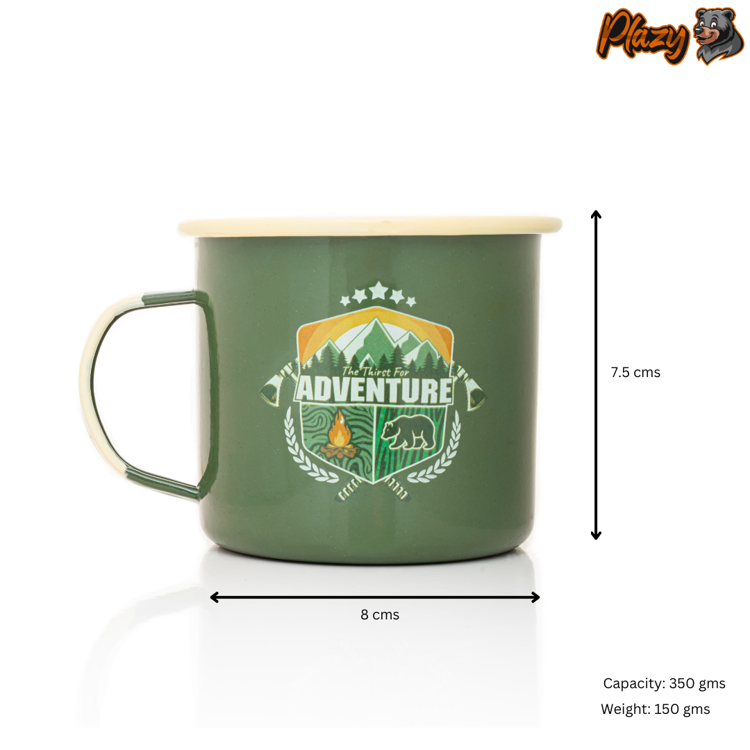 Plazy Enamel Mug | Thirst for Adventure | Colour: Green | 350ml