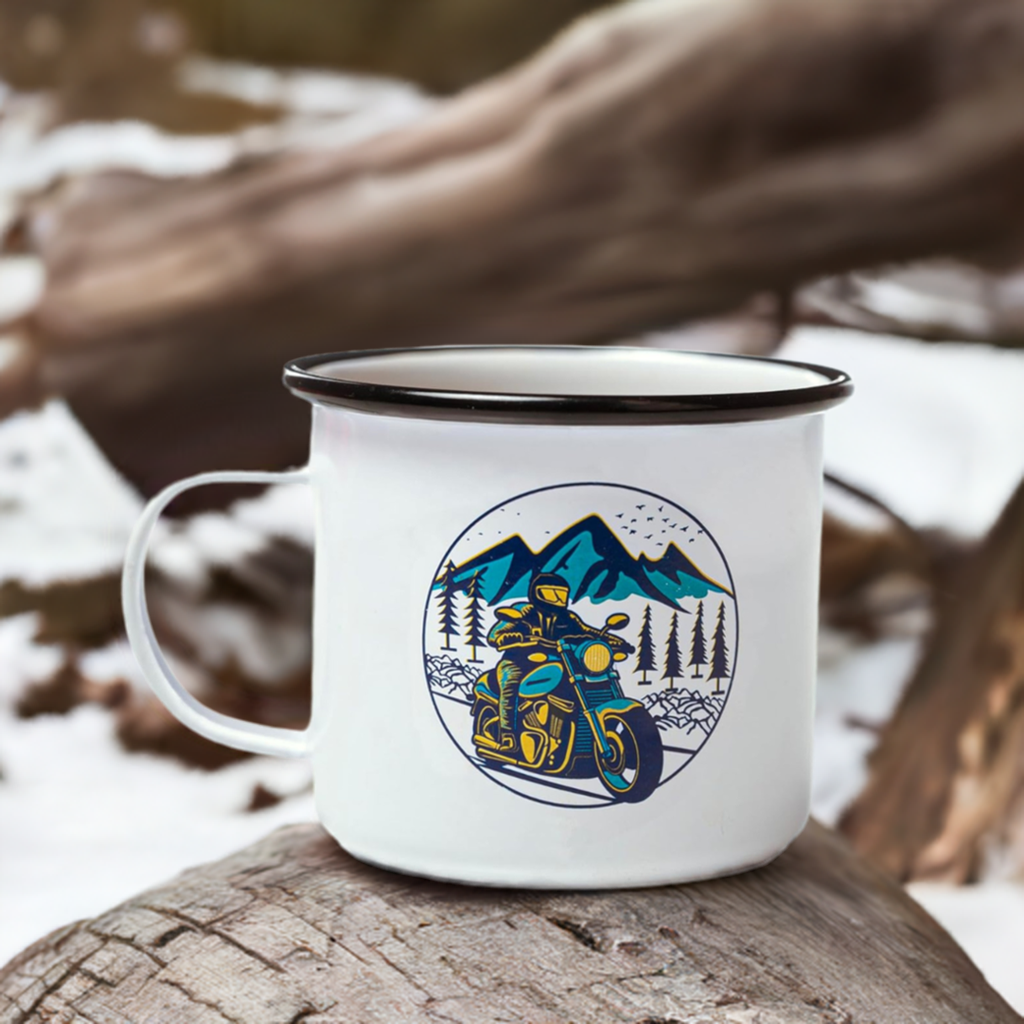 Plazy Enamel Mug | Ride Explore | Colour: White | 350ml