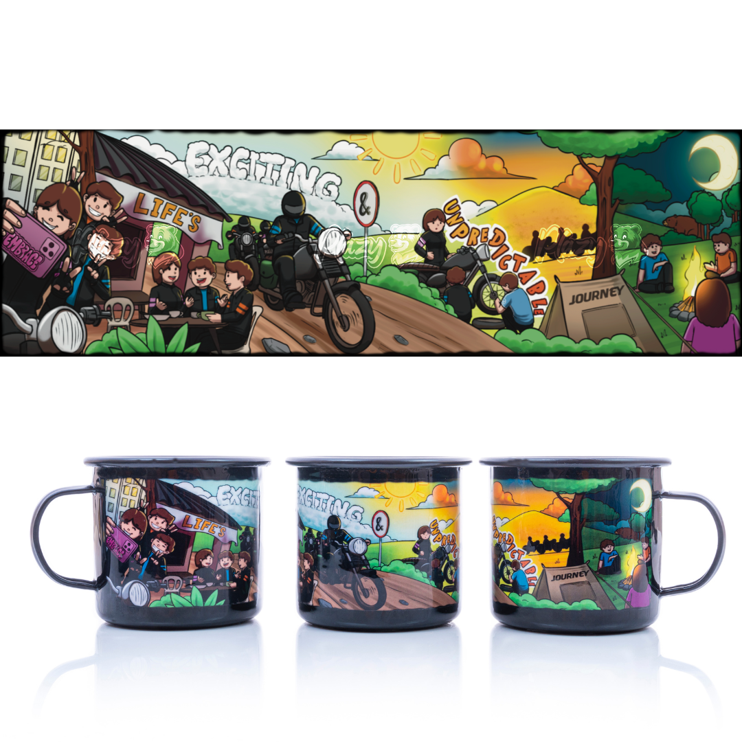 Plazy Enamel Mug | Rider's Life | Colour: Black | 350ml