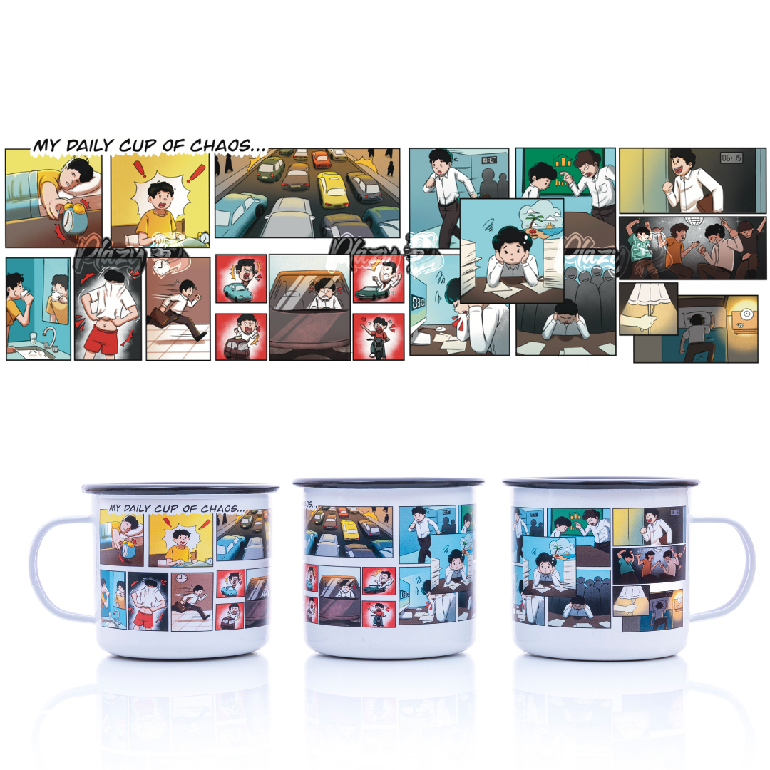 Plazy Enamel Mug | Comic | Colour: White | 350ml