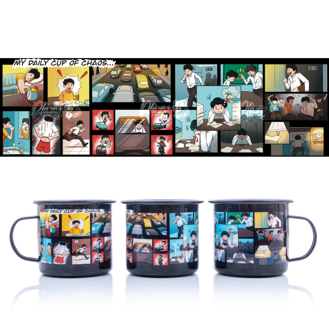 Plazy Enamel Mug | Comic | Colour: Black | 350ml