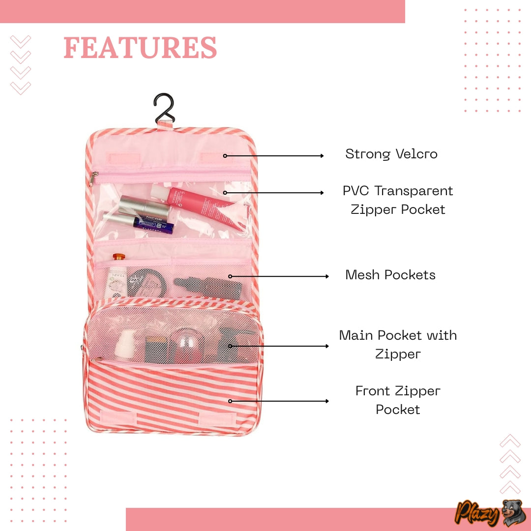 Multifunctional Travel Essentials Kit | For Women | Color: Pink Stripes
