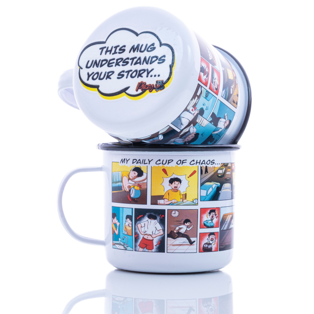 Plazy Enamel Mug | Comic | Colour: White | 350ml