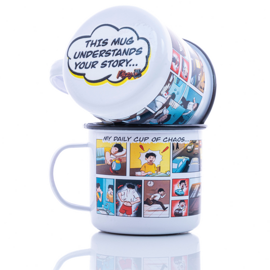 Plazy Enamel Mug | Comic | Colour: White | 350ml