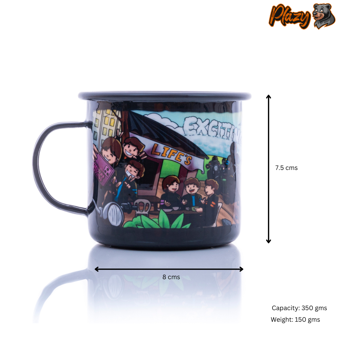 Plazy Enamel Mug | Rider's Life | Colour: Black | 350ml