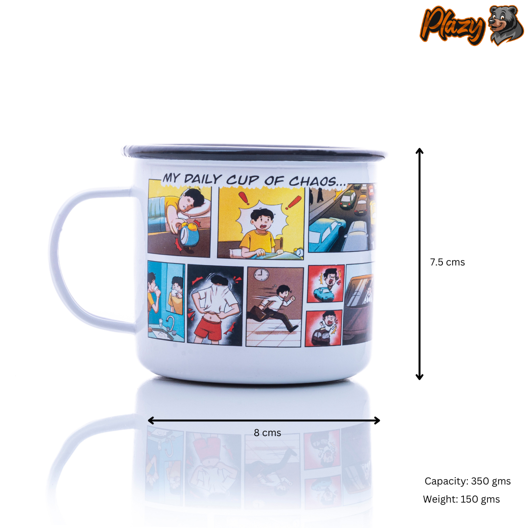 Plazy Enamel Mug | Comic | Colour: White | 350ml