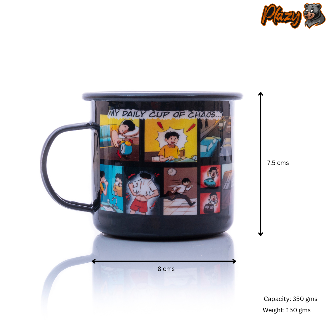 Plazy Enamel Mug | Comic | Colour: Black | 350ml